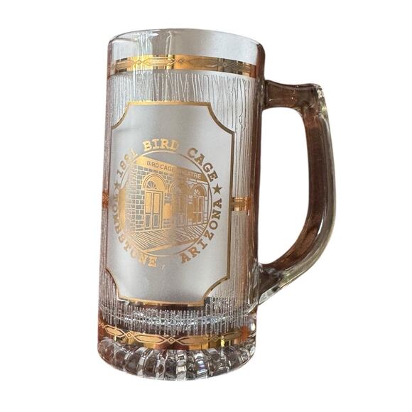 Bird Cage Theatre Tombstone Arizona Beer Mug Glass 22k Gold Trim Culver Tourist - Picture 2 of 8